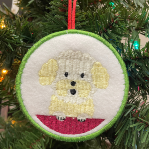 In The Hoop Embroidery Design Dog Breed Christmas Ornament – Bichon Frise