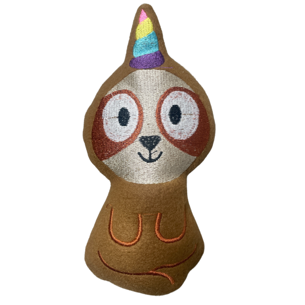In The Hoop Sloth Stuffed Animal with Unicorn Horn Machine Embroidery
