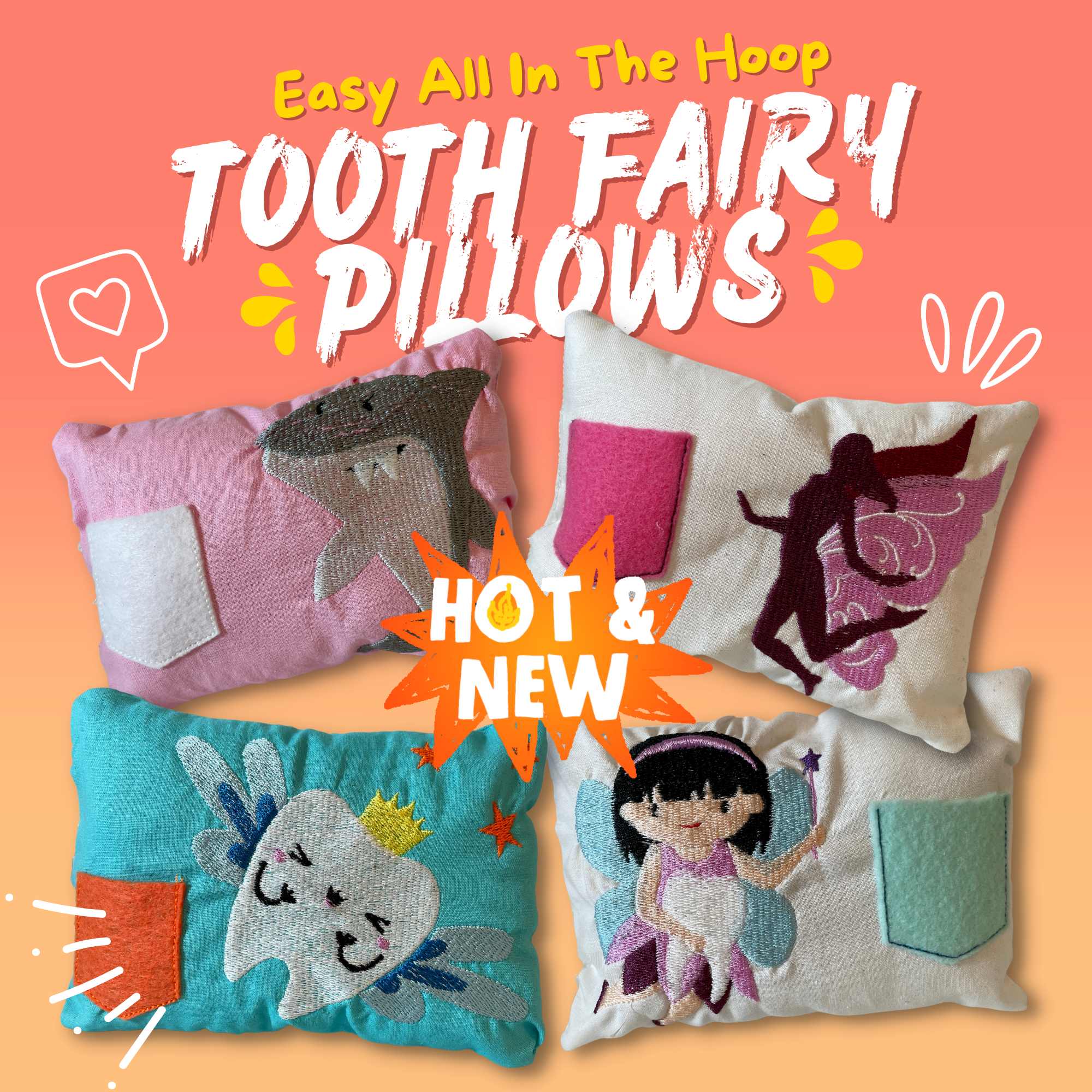 Easy In The Hoop Tooth Fairy Pillows Tooth 4 Pack!
