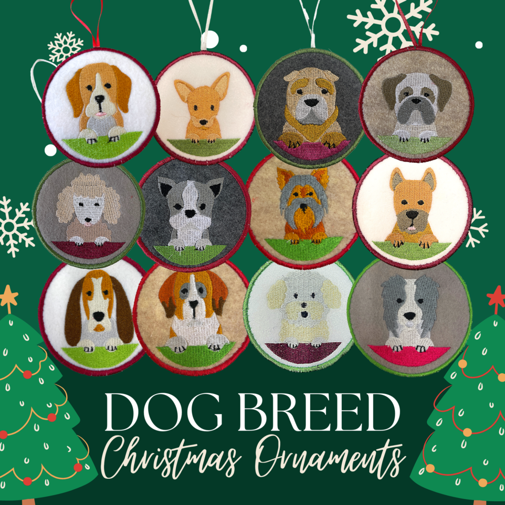 In The Hoop Machine Embroidery Design Dog Breed Christmas Ornaments